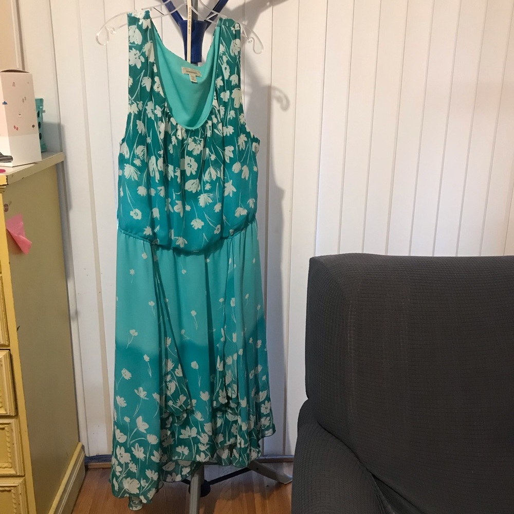 Turquoise floral tea length dress